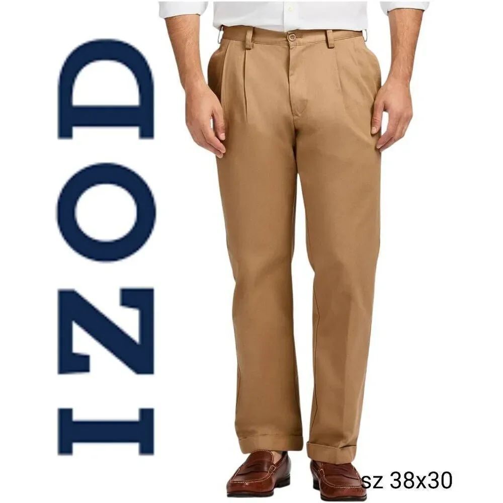 IZOD American Chino  Classic-Fit Pants Pleated in Cotton English Khaki Tan